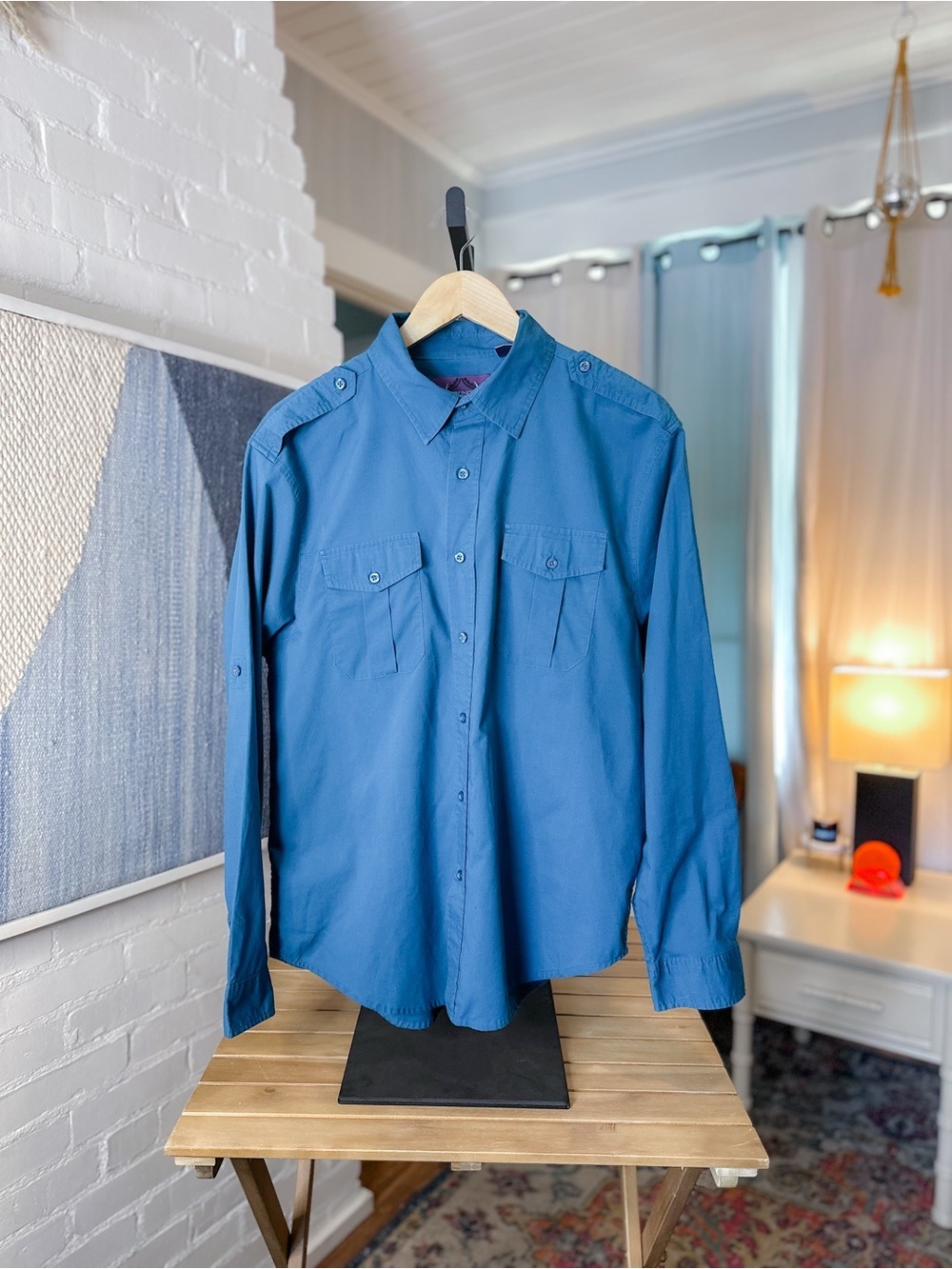 Bruno New York Teal Button Up Long Sleeve Collared Shirt